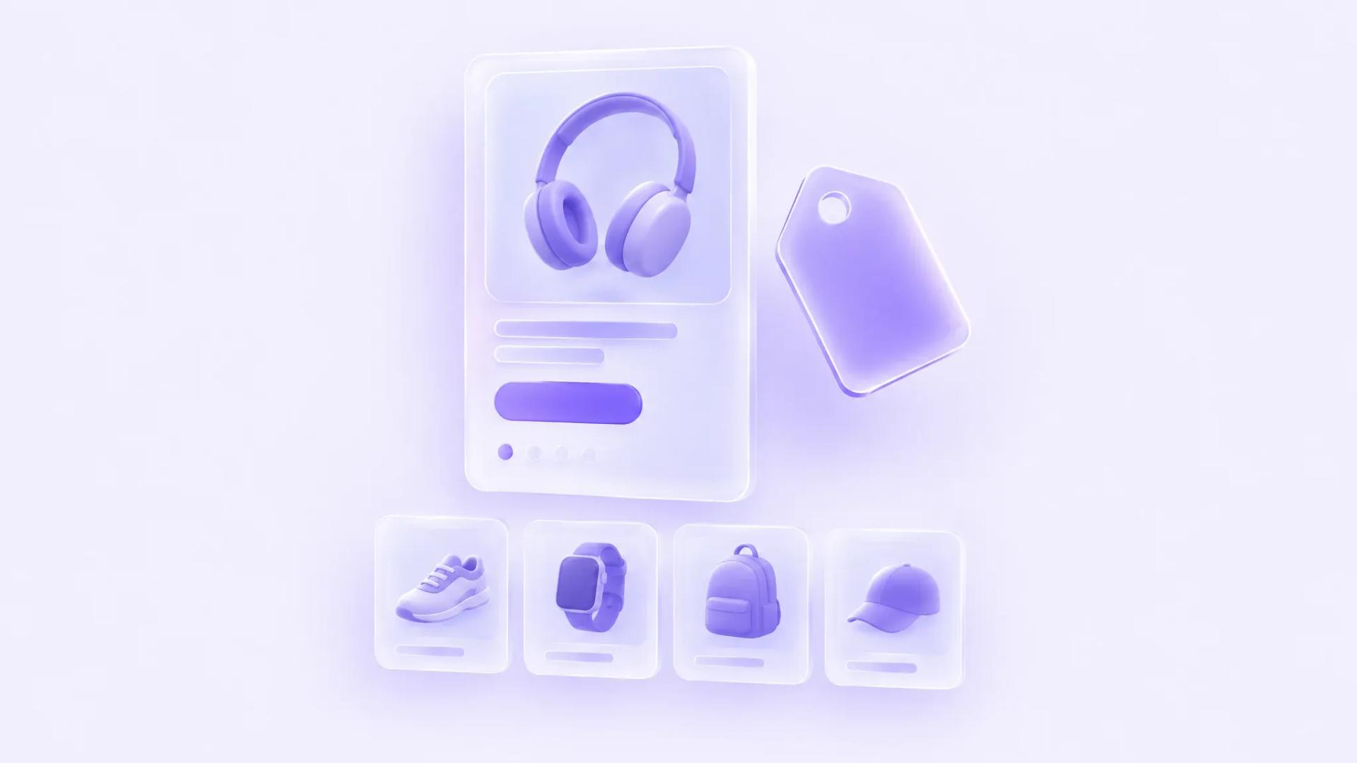 Product listing panel with a price tag and catalog thumbnails